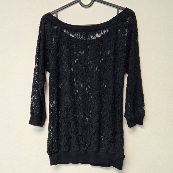 Express Lace Semi Sheer Top Black M - Picture 6 of 6